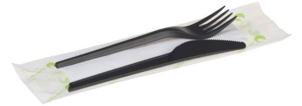UVPA0445 Besteckset schwarz CPLA Reusable Messer, Gabel & Serviette 250 Stk
