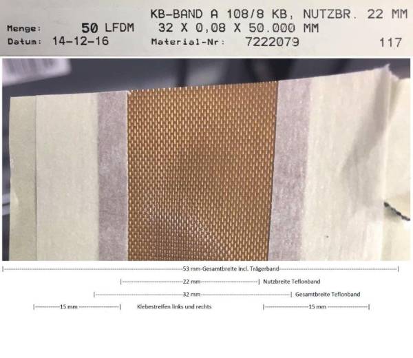 KLSO0015 Teflonband Ersatz für Schweißbalken Nutzbreite 22 mm, Gesamt: 32 mm