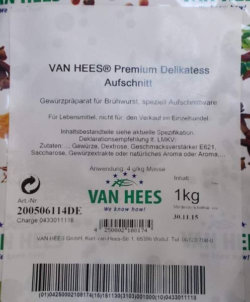 H2VH0008 Van Hees Brühwurst Premium Delikateß Aufschnitt BT= 1 kg