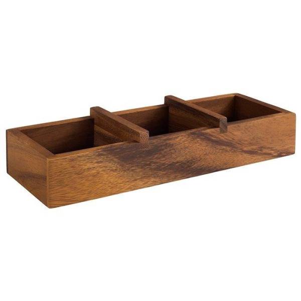 GBAP1271 Holzbox Table aus Akazienholz 23,5x8,5x4,5 cm, 3 Fächer 6,5x6,5cm