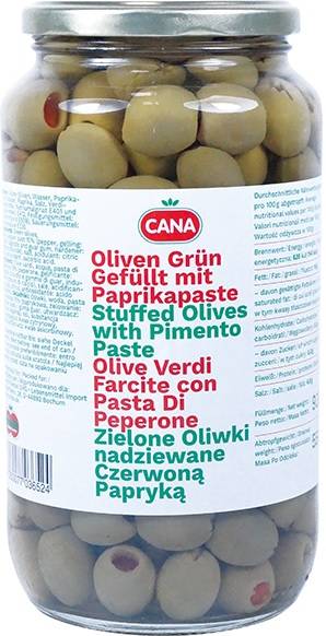 KOSK0096 Oliven grün mit Paprika-Paste Kt.= 6 x 935 ml (6 x 550g ATG)