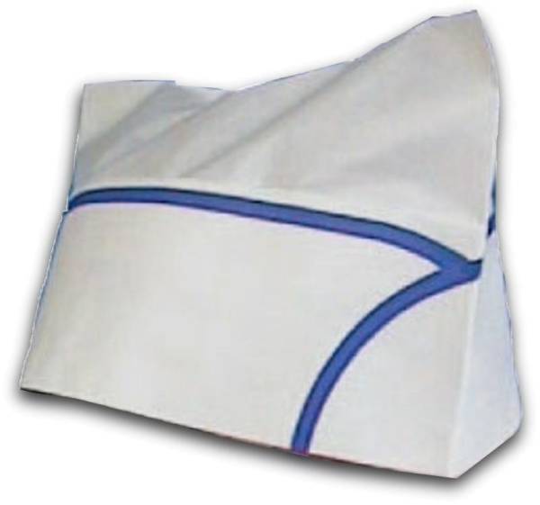 BEMU0003 Papier-Schiffchen mit Vlieskrone weiß, blaue Kante Karton = 1000 Stk