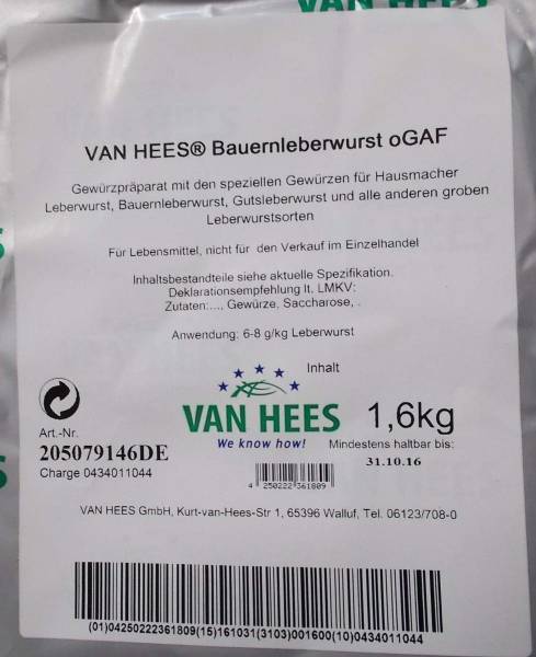 H2VH0075 Van Hees Bauernleberwurst Beutel = 1,6 kg