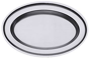 CNCO0803 Bratenplatte Edelstahl seidenmatt oval, Rand gebördelt 36x25x2,7 cm