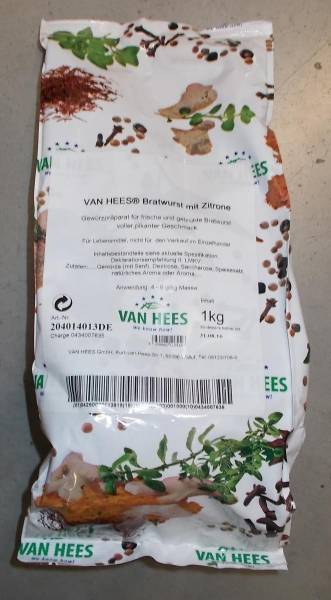 H2VH0046 Van Hees Bratwurst mit Zitrone oG Beutel = 1 kg