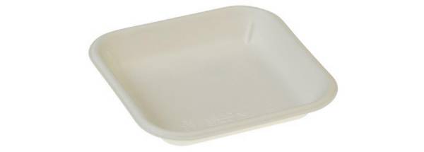 UVPA0079 Zuckerrohr Teller Tray weiß 13,6x13,6x2,2 cm KT=1000 Stk